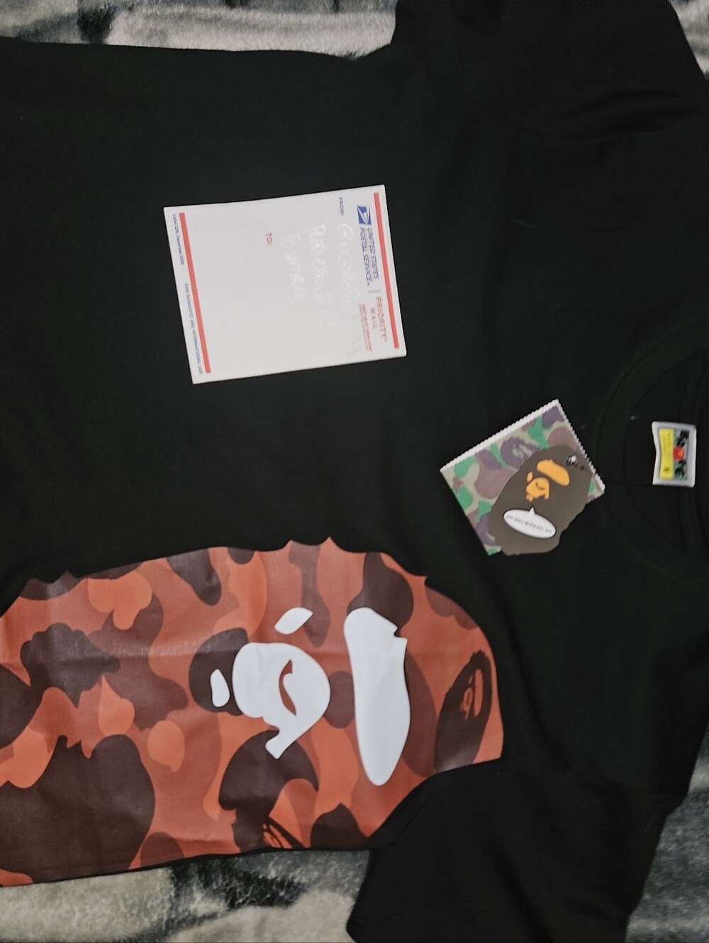 BAPE Kids' Black Orange Camo Ape Head Tee